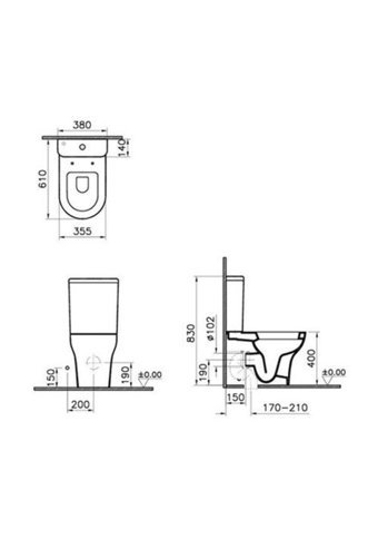 Vitra Zentrum Seramik Kanallı Alttan Çıkışlı Asma Klozet Beyaz + Soft Kapak + Basmalı İç Takım