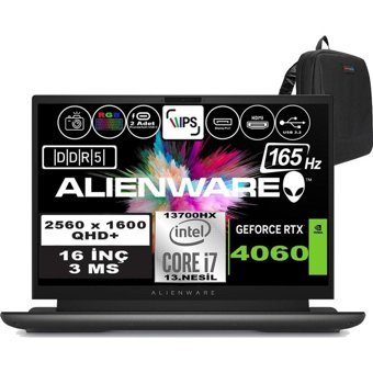 Dell Alienware M16 R1 AWM16I7X60WH09 Harici GeForce RTX 4060 Intel Core i7 13700HX 64 GB DDR5 Ram 512 GB SSD 16 inç QHD Windows 11 Home Oyuncu Laptop