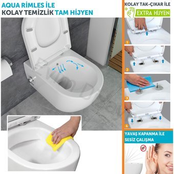 Aqua Bagno Cloud 55 cm Seramik Kanalsız Gömme Duvara Sıfır Asma Gömme Klozet Beyaz