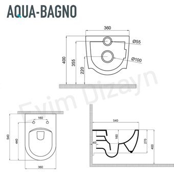 Aqua Bagno Cloud 55 cm Seramik Kanalsız Gömme Duvara Sıfır Asma Gömme Klozet Beyaz