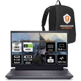 Dell Gaming G15 5530 G155530007UP302 Harici GeForce RTX 4050 Intel Core i5 13450HX 8 GB Ram 512 GB SSD 15.6 inç Full HD FreeDos Oyuncu Laptop + PER4 Çanta