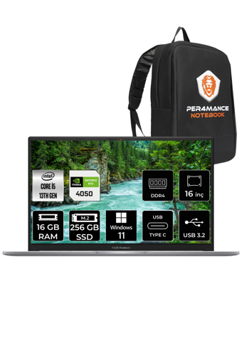 Asus Vivobook 16X N1166 Harici GeForce RTX 4050 Intel Core i5 13500H 16 GB Ram 256 GB SSD 16 inç Full HD Windows 11 Home Oyuncu Laptop + PER4 Çanta