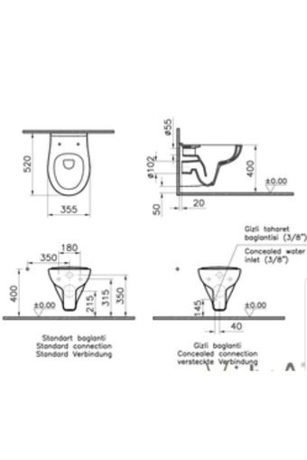 Vitra S10 Seramik Kanalsız Gömme Duvara Sıfır Asma Klozet Beyaz + Kapak