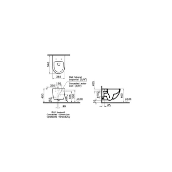 Vitra A0559 Seramik Kanalsız Arkadan Çıkışlı Gömme Duvara Sıfır Asma Gömme Klozet Gri + Vitra Sento Soft Slim Klozet Kapak