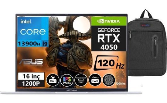 Asus Vivobook 16X K3605VU-N115702 Harici GeForce RTX 4050 Intel Core i9 13900H 16 GB Ram 512 GB SSD 16 inç Full HD FreeDos Oyuncu Laptop + WeblegelsinÇanta