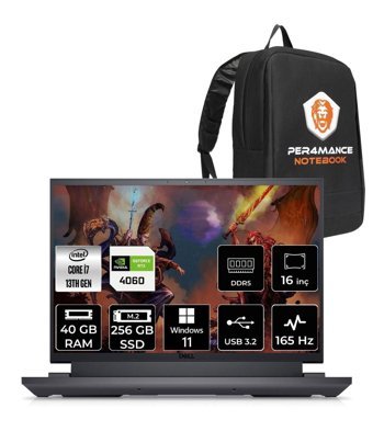 Dell G16 7630 G76302401010U Harici GeForce RTX 4060 Intel Core i7 13700HX 40 GB Ram 256 GB SSD 16 inç QHD Windows 11 Home Oyuncu Laptop + PER4 Çanta