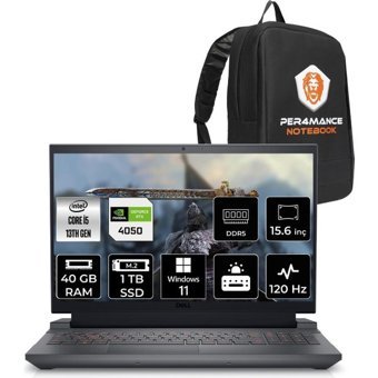 Dell Gaming G15 5530 G155530007UP403 Harici GeForce RTX 4050 Intel Core i5 13450HX 40 GB Ram 1 TB SSD 15.6 inç Full HD Windows 11 Pro Oyuncu Laptop + PER4 Çanta