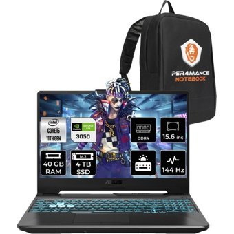 Asus TUF Gaming F15 HN409P340 Harici GeForce RTX 3050 Intel Core i5 11400H 40 GB Ram 4 TB SSD 15.6 inç Full HD FreeDos Oyuncu Laptop + PER4 Çanta