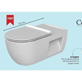 Cera Style City 70 cm Seramik Kanalsız Arkadan Çıkışlı Gömme Duvara Sıfır Asma Gömme Klozet Beyaz + Droplast Yavaş Kapanan Kapak