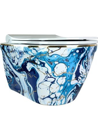 Pure Ebru WH-131 Seramik Kanalsız Gömme Duvara Sıfır Asma Klozet Mavi + Soft Kapak
