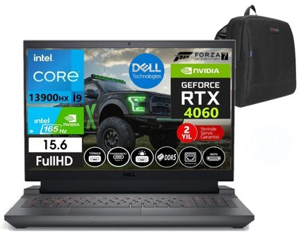 Dell G15 5530 55302401017018 Harici GeForce RTX 4060 Intel Core i9 13900HX 64 GB DDR5 Ram 2 TB SSD 15.6 inç Full HD Windows 11 Home Oyuncu Laptop + Çanta