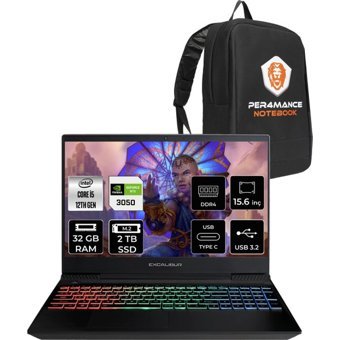 Casper Excalibur G7701245BVJ0XBP329 Harici GeForce RTX 3050 Intel Core i5 12450H 34 GB Ram 2 TB SSD 15.6 inç Full HD FreeDos Oyuncu Laptop + PER4 Çanta
