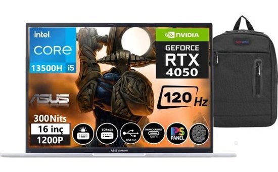 Asus Vivobook 16X K3605VU-N116625 Harici GeForce RTX 4050 Intel Core i5 13500H 16 GB Ram 256 GB SSD 16 inç Full HD Windows 11 Pro Oyuncu Laptop + WeblegelsinÇanta