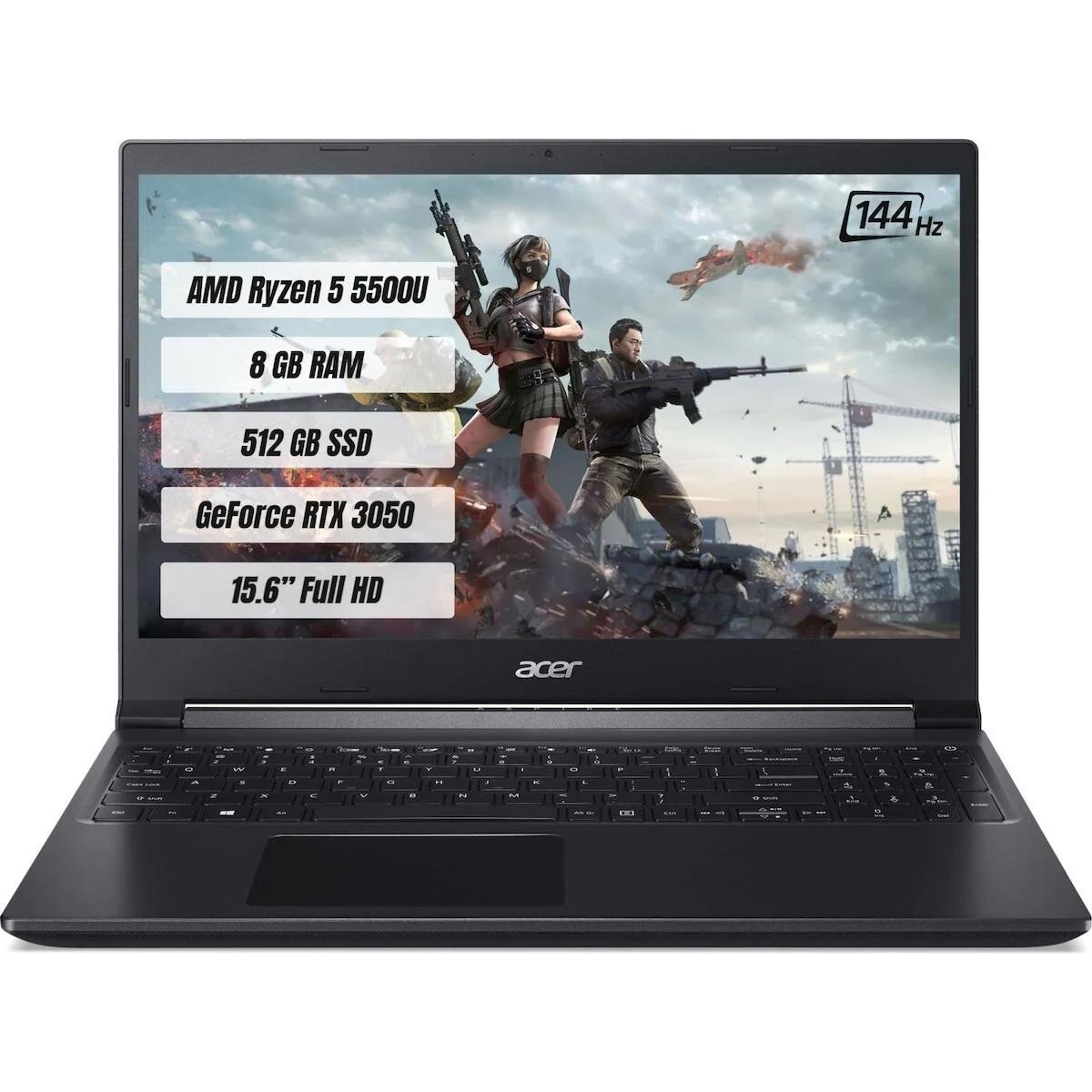 Acer Aspire 7 A715 42G R016 Harici GeForce RTX 3050 AMD Ryzen 5 5500U 8 GB Ram 512 GB SSD 15.6 inç Full HD FreeDos Oyuncu Laptop