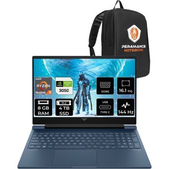 HP Victus 16 7Z4N2EAPN305 Harici GeForce RTX 3050 AMD Ryzen 5 7640HS 8 GB Ram 4 TB SSD 16.1 inç Full HD FreeDos Oyuncu Laptop + PER4 Çanta