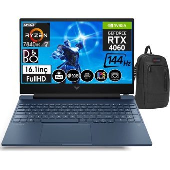 HP Victus 16 S0015NT 77Z586EAW03 Harici GeForce RTX 4060 AMD Ryzen 7 7840HS 16 GB DDR5 Ram 2 TB SSD 16.1 inç Full HD FreeDos Oyuncu Laptop + Zetta Çanta