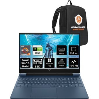 HP Victus 16 7Z4N2EAPN377 Harici GeForce RTX 3050 AMD Ryzen 5 7640HS 96 GB Ram 512 GB SSD 16.1 inç Full HD Windows 11 Home Oyuncu Laptop + PER4 Çanta