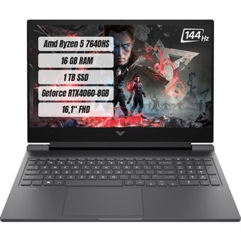 HP Victus Gaming 16 S0018NT 7Z4M8EA Harici GeForce RTX 4060 AMD Ryzen 5 7640HS 16 GB Ram 1 TB SSD 16.1 inç Full HD FreeDos Oyuncu Laptop