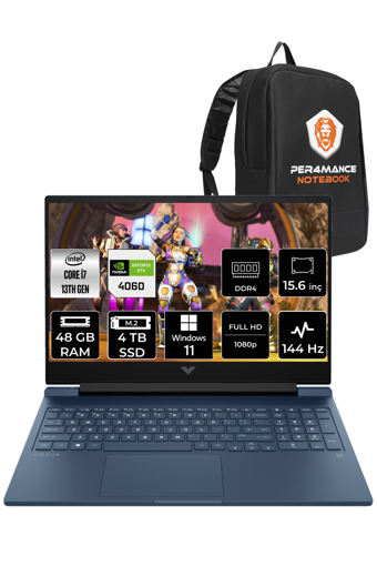 HP Victus 15 8U844EA Harici GeForce RTX 4060 Intel Core i7 13700H 48 GB Ram 4 TB SSD 15.6 inç Full HD Windows 11 Home Oyuncu Laptop + PER4 Çanta
