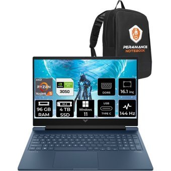 HP Victus 16 7Z4N2EAPN420 Harici GeForce RTX 3050 AMD Ryzen 5 7640HS 96 GB Ram 4 TB SSD 16.1 inç Full HD Windows 11 Pro Oyuncu Laptop + PER4 Çanta