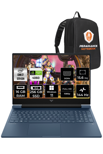 HP Victus 15 8U844EA Harici GeForce RTX 4060 Intel Core i7 13700H 16 GB Ram 256 GB SSD 15.6 inç Full HD Windows 11 Home Oyuncu Laptop + PER4 Çanta