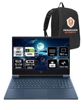 HP Victus 16 7P640EA Harici GeForce RTX 4050 Intel Core i7 13700H 32 GB Ram 256 GB SSD 16.1 inç Full HD FreeDos Oyuncu Laptop + PER4 Çanta