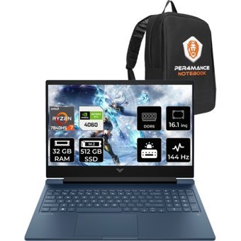 HP Victus 16 7Z586EAPN320 Harici GeForce RTX 4060 AMD Ryzen 7 7840HS 32 GB Ram 512 GB SSD 16.1 inç Full HD FreeDos Oyuncu Laptop + PER4 Çanta