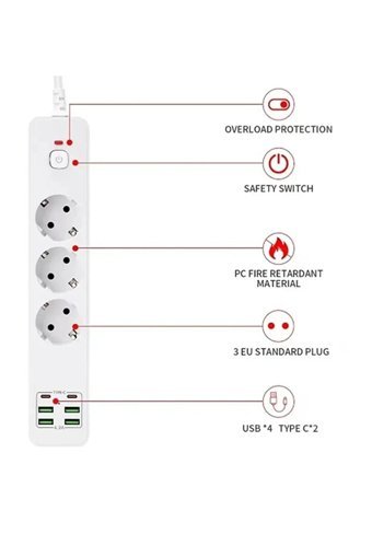 Hepu Hp-H01 3'lü Soket 2 metre 4'lü USB Kablolu Çiftli Akım Korumalı Priz