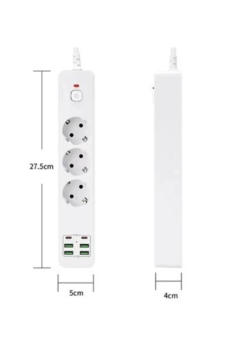 Hepu Hp-H01 3'lü Soket 2 metre 4'lü USB Kablolu Çiftli Akım Korumalı Priz