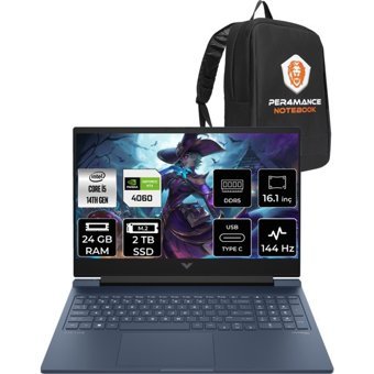 HP Victus 16 9J260EAPN314 Harici GeForce RTX 4060 Intel Core i5 14500HX 24 GB Ram 2 TB SSD 16.1 inç Full HD FreeDos Oyuncu Laptop + PER4 Çanta