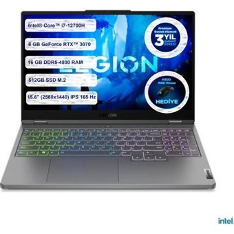 Lenovo Legion 5 15IAH7H 82RB00DCTX Harici GeForce RTX 3070 Intel Core i7 12700H 16 GB Ram 512 GB SSD 15.6 inç Full HD FreeDos Oyuncu Laptop + Çanta + Mouse