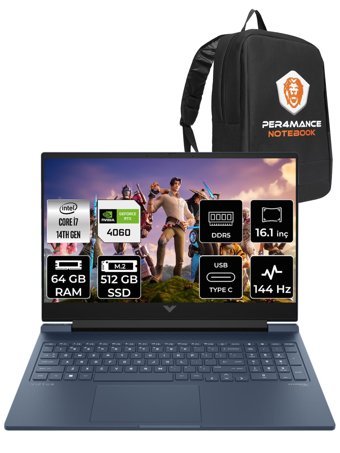 HP Victus 16 9J205EA Harici GeForce RTX 4060 Intel Core i7 14700HX 64 GB Ram 512 GB SSD 16.1 inç Full HD FreeDos Oyuncu Laptop + PER4 Çanta