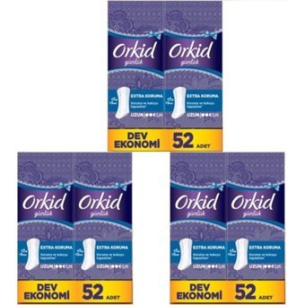 Orkid Extra Koruma Organik 3 Adet 52'li Uzun Günlük Ped