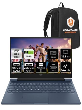 HP Victus 16 9J205EA Harici GeForce RTX 4060 Intel Core i7 14700HX 96 GB Ram 256 GB SSD 16.1 inç Full HD Windows 11 Pro Oyuncu Laptop + PER4 Çanta