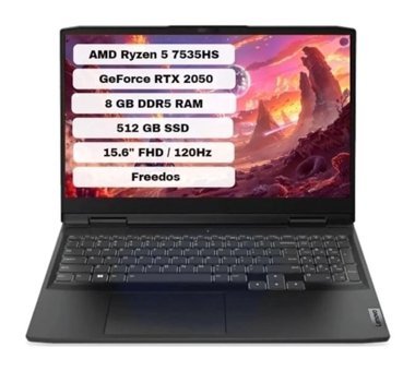 Lenovo IdeaPad Gaming 3 82SB00SBTX Harici GeForce RTX 2050 AMD Ryzen 5 7535HS 8 GB Ram 512 GB SSD 15.6 inç Full HD FreeDos Oyuncu Laptop