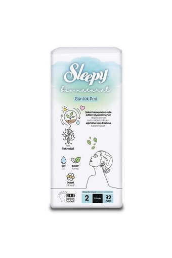 Sleepy Bio Natural Organik 12 Adet 32'li Uzun Günlük Ped