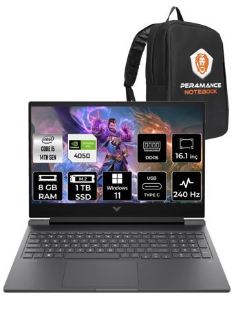 HP Victus 16 9J204EA Harici GeForce RTX 4050 Intel Core i5 14500HX 8 GB Ram 1 TB SSD 16.1 inç QHD Windows 11 Pro Oyuncu Laptop + PER4 Çanta