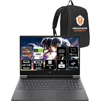 HP Victus 16 892P8EAPN396 Harici GeForce RTX 4060 AMD Ryzen 7 7840HS 48 GB Ram 4 TB SSD 16.1 inç Full HD Windows 11 Home Oyuncu Laptop + PER4 Çanta
