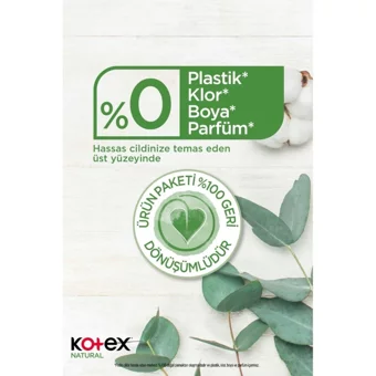 Kotex Natural Organik 2 Adet 32'li Normal Günlük Ped