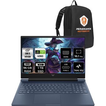 HP Victus 16 9J260EAPN338 Harici GeForce RTX 4060 Intel Core i5 14500HX 96 GB Ram 1 TB SSD 16.1 inç Full HD FreeDos Oyuncu Laptop + PER4 Çanta