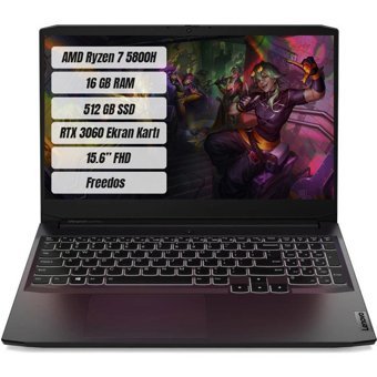 Lenovo IdeaPad Gaming 3 82K20256TX Harici GeForce RTX 3060 AMD Ryzen 7 5800H 16 GB Ram 512 GB SSD 15.6 inç Full HD FreeDos Oyuncu Laptop
