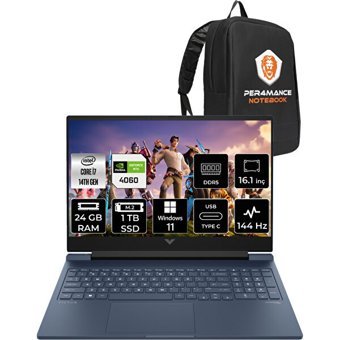 HP Victus 16 9J235EAPN393 Harici GeForce RTX 4060 Intel Core i7 14700HX 24 GB Ram 1 TB SSD 16.1 inç Full HD Windows 11 Pro Oyuncu Laptop + PER4 Çanta