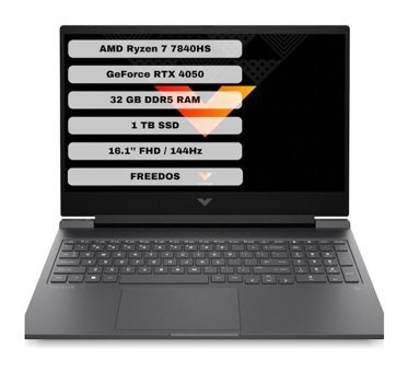 HP Victus Gaming 16 S0051NT 892P9EA Harici GeForce RTX 4050 AMD Ryzen 7 7840HS 32 GB Ram 1 TB SSD 16.1 inç Full HD FreeDos Oyuncu Laptop