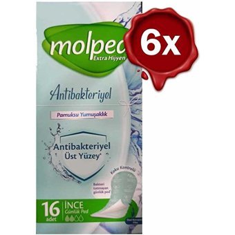 Molped Ekstra Hijyen Antibakteriyel Organik 6 Adet 16'lı Normal Günlük Ped