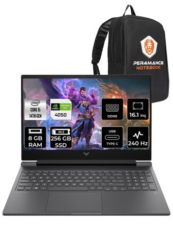 HP Victus 16 9J204EA Harici GeForce RTX 4050 Intel Core i5 14500HX 8 GB Ram 256 GB SSD 16.1 inç QHD FreeDos Oyuncu Laptop + PER4 Çanta