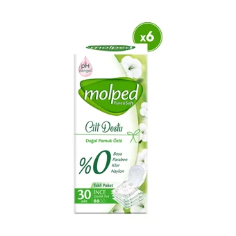 Molped Pure Soft Organik 6 Adet 30'lu Normal Günlük Ped