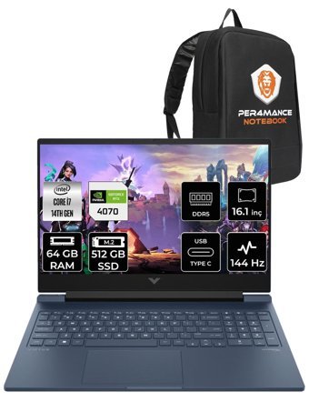 HP Victus 16 9J221EA Harici GeForce RTX 4070 Intel Core i7 14700HX 64 GB Ram 512 GB SSD 16.1 inç Full HD FreeDos Oyuncu Laptop + PER4 Çanta