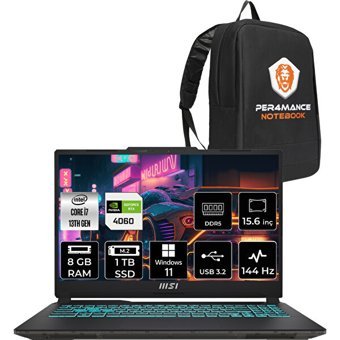 MSI Cyborg 15 A13VF893XTRP343 Harici GeForce RTX 4060 Intel Core i7 13620H 8 GB Ram 1 TB SSD 15.6 inç Full HD Windows 11 Home Oyuncu Laptop + PER4 Çanta