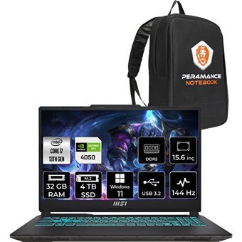 MSI Cyborg 15 A13VE897XTRP360 Harici GeForce RTX 4050 Intel Core i7 13620H 32 GB Ram 4 TB SSD 15.6 inç Full HD Windows 11 Home Oyuncu Laptop + PER4 Çanta