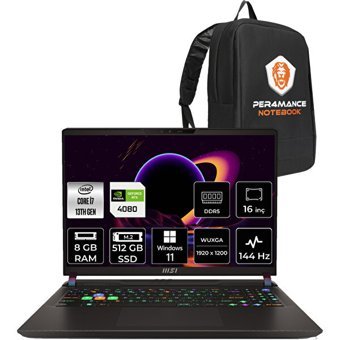 MSI Vector 16 HX A13VHG495TRP382 Harici GeForce RTX 4080 Intel Core i7 13700HX 8 GB Ram 512 GB SSD 16 inç Full HD Windows 11 Pro Oyuncu Laptop + PER4 Çanta